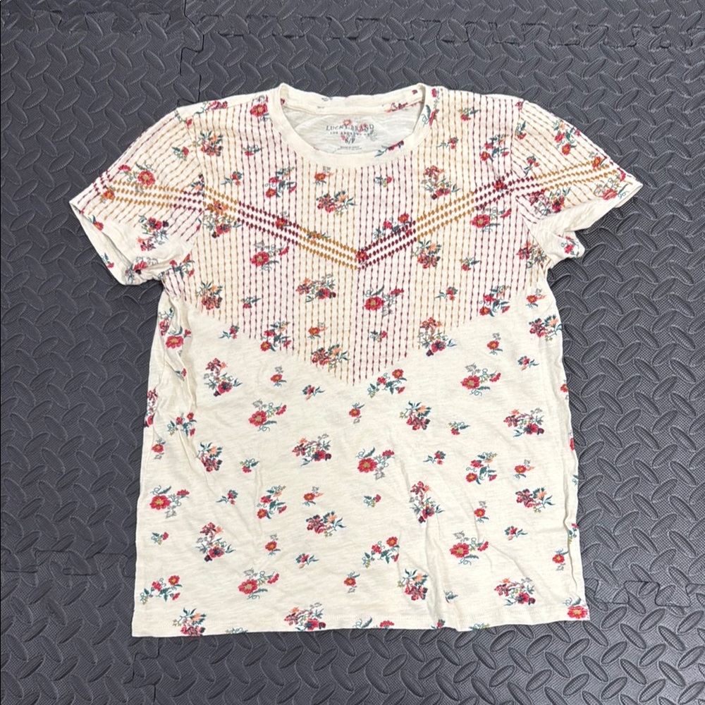 Lucky Brand Floral Short Sleeve Tee - Cream and Red